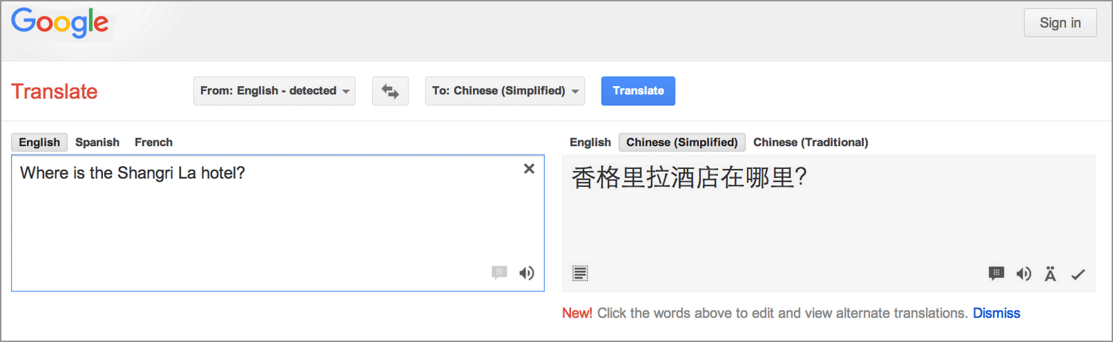 Google translate english to mandarin